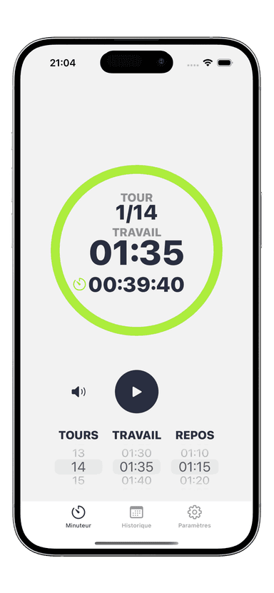 Minuteur pour chaque entraînement